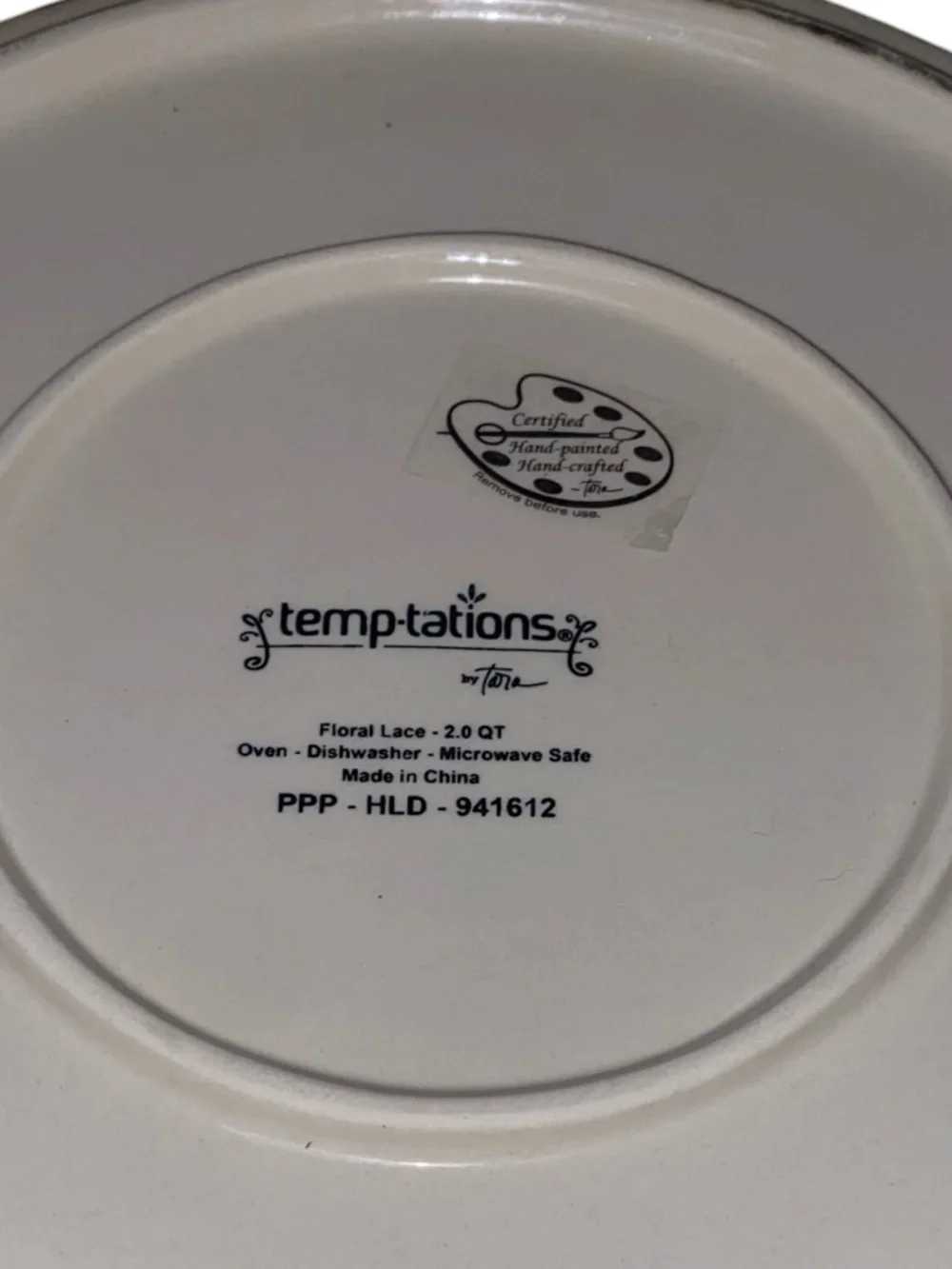 TEMP-TATIONS 2 QT CASSEROLE DISH Floral Lace Basketweave Design Blue Tan White